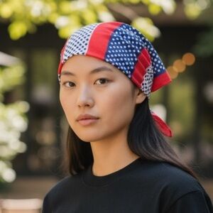 Vintage 90s Americana Red White Blue Bandana Scarf 26"